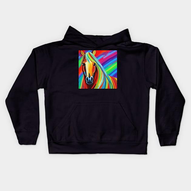 Horse Rainbow Painting Kids Hoodie by KayBee Gift Shop